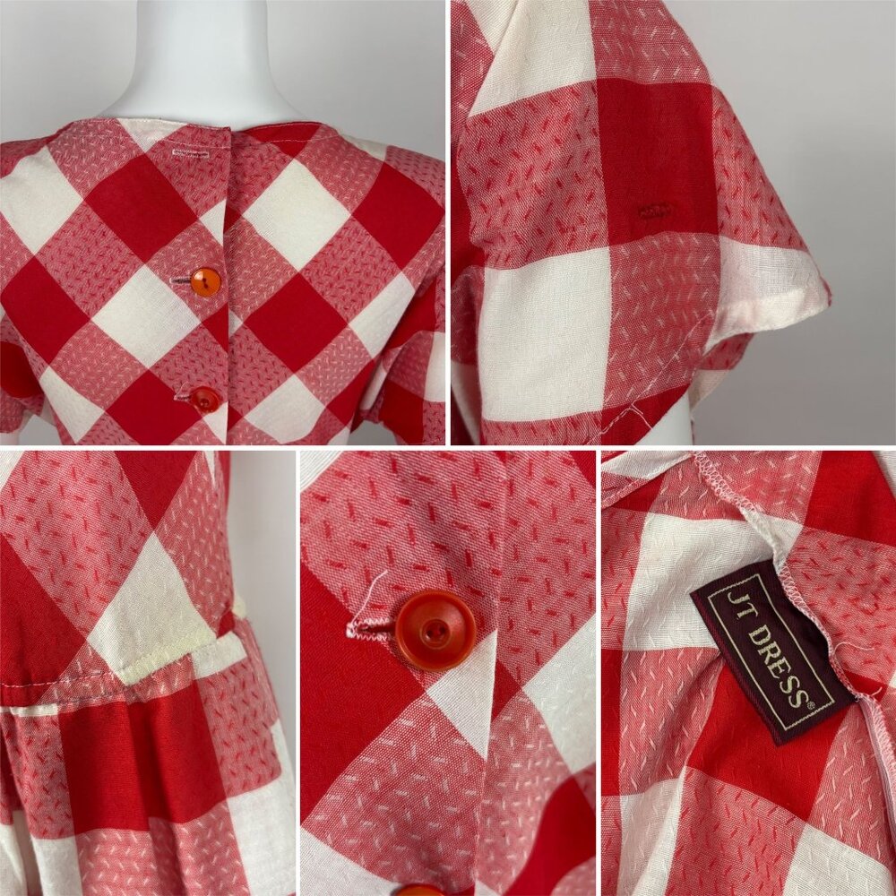 Vintage 80s Checkered Dress Womens Large Red White Picnic Gingham Fit And Flare - Picture 10 of 10